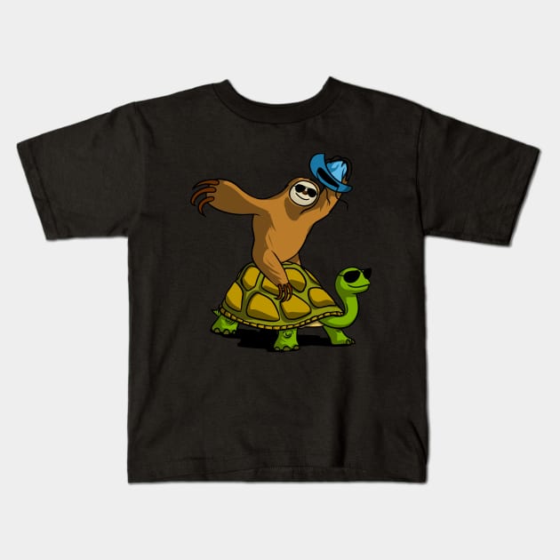 Sloth Riding Turtle Kids T-Shirt by underheaven